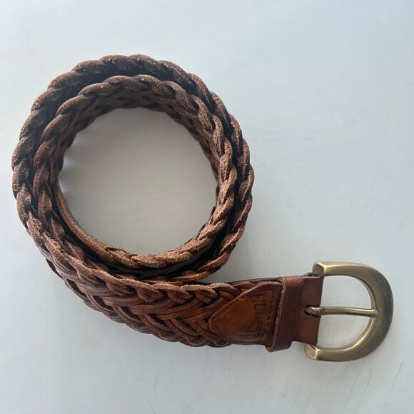 Brighton Honest Brown Wide Women's Woven Belt w Heavy Brass Buckle Sz 30 - Picture 2 of 9